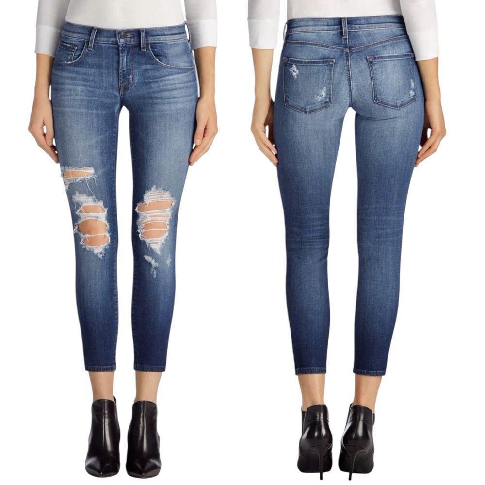 J Brand Distressed Skinny Jeans Size 26 Low Rise Cropped Ripped Destructed Decoy